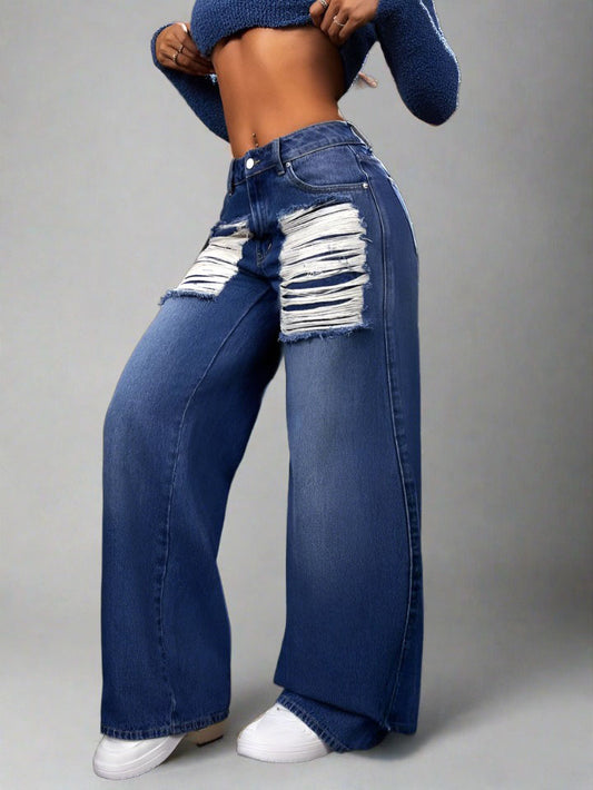 Rotos Boyfriend Baggy Jeans Azules Para Mujer