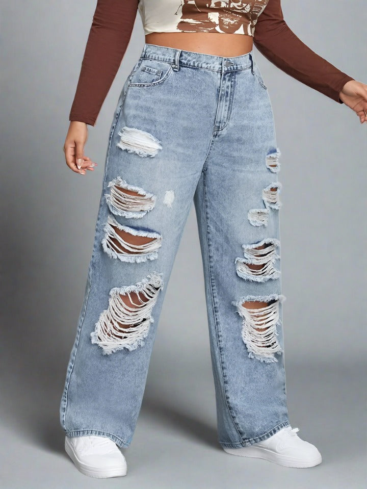 Baggy Boyfriend Jeans Azul Roto