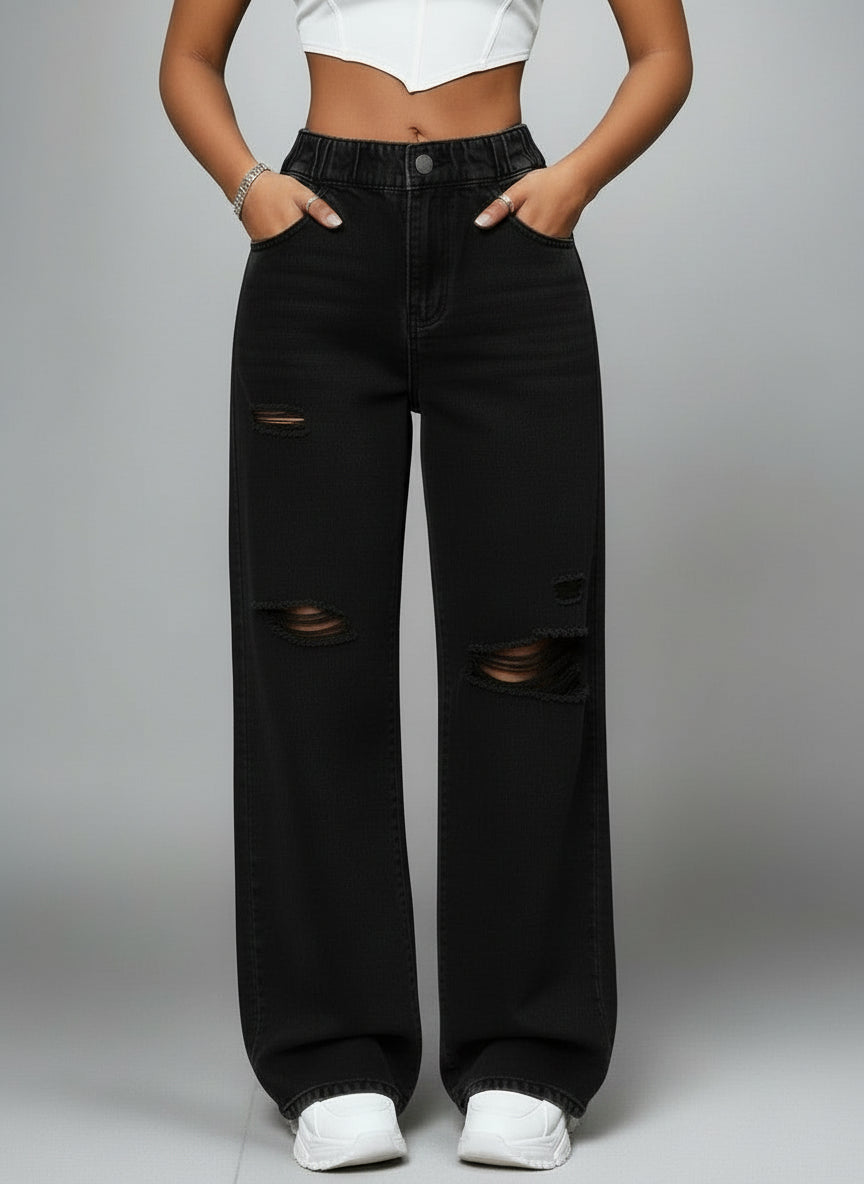 Mezclilla Mom Jeans Rotos Negro Mom Jeans Color Negro Jean Mom