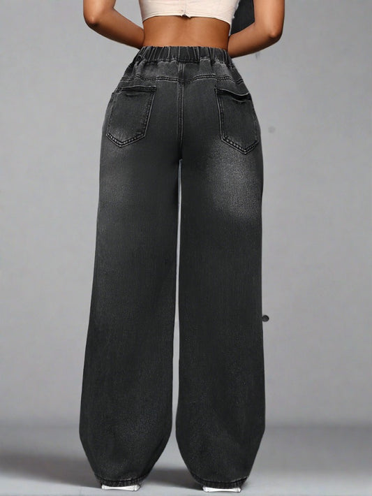 Baggy Jeans Rotos Mujer Negro con Desgastados