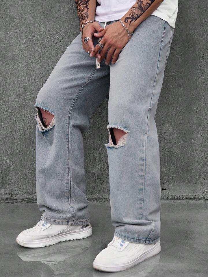 Pantalones Anchos Hombre Jeans Rasgados Para Hombres Pantalones