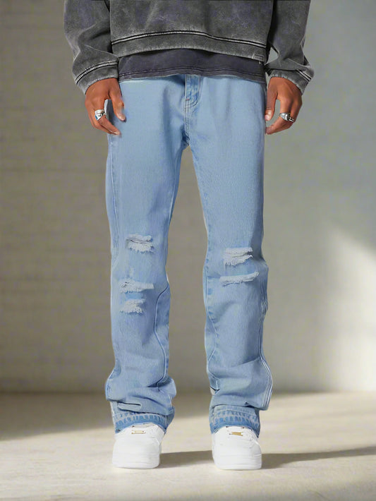Jeans de Campana Azules Rotos PDMX con Estilo Retro para Hombre