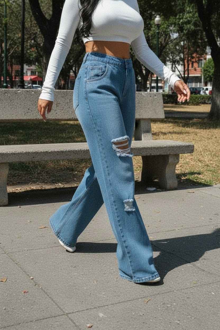 Pantalón Boyfriend de Mezclilla Azul y Tiro Alto PDMX Jeans