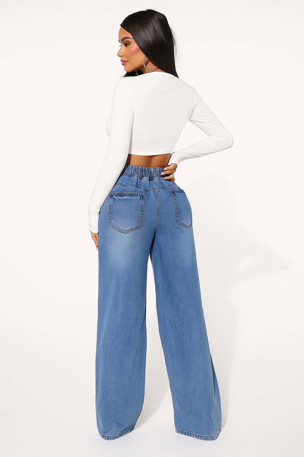 Jeans Boyfriend Mujer Tiro Alto Azul Claro con Cordón