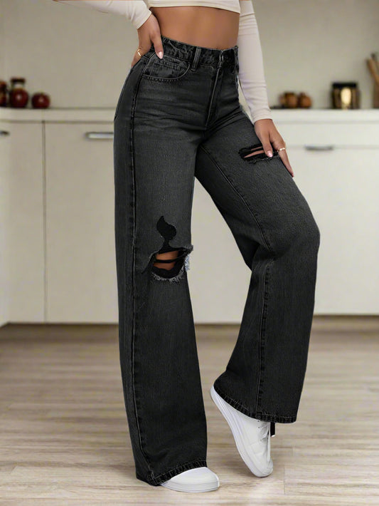pantalones de mezclilla boyfriend negros de cintura alta