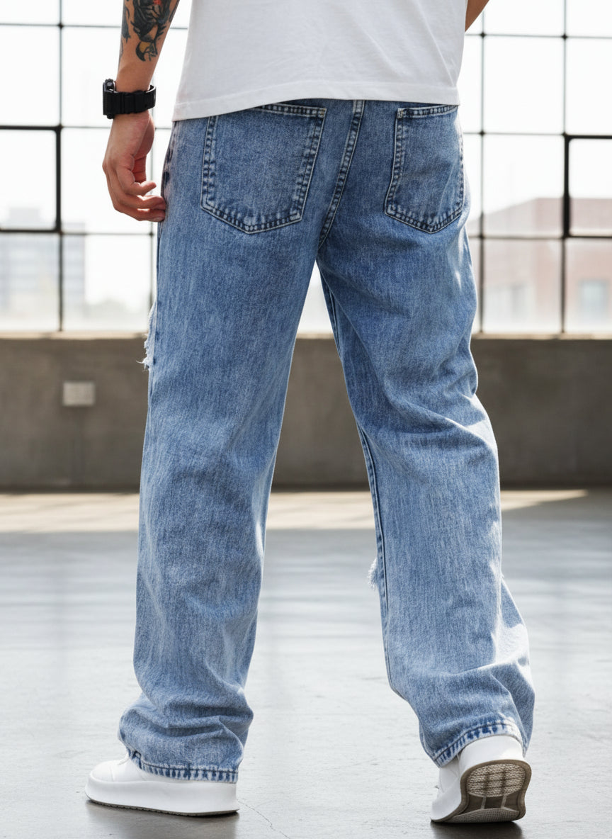 Jeans Boyfriend de PDMX - Distinción en denim azul roto