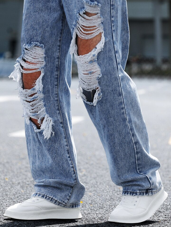 Boyfriend Jeans Azules Rotos para Hombre PDMX Jeans