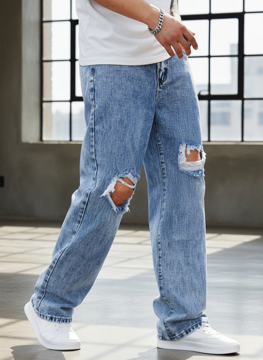 PDMX Jeans Boyfriend Azules Rotos - Moda urbana para hombres