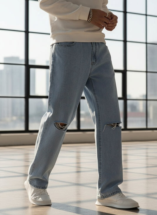 Boyfriend Jeans Azules Cielo Rotos para Hombre