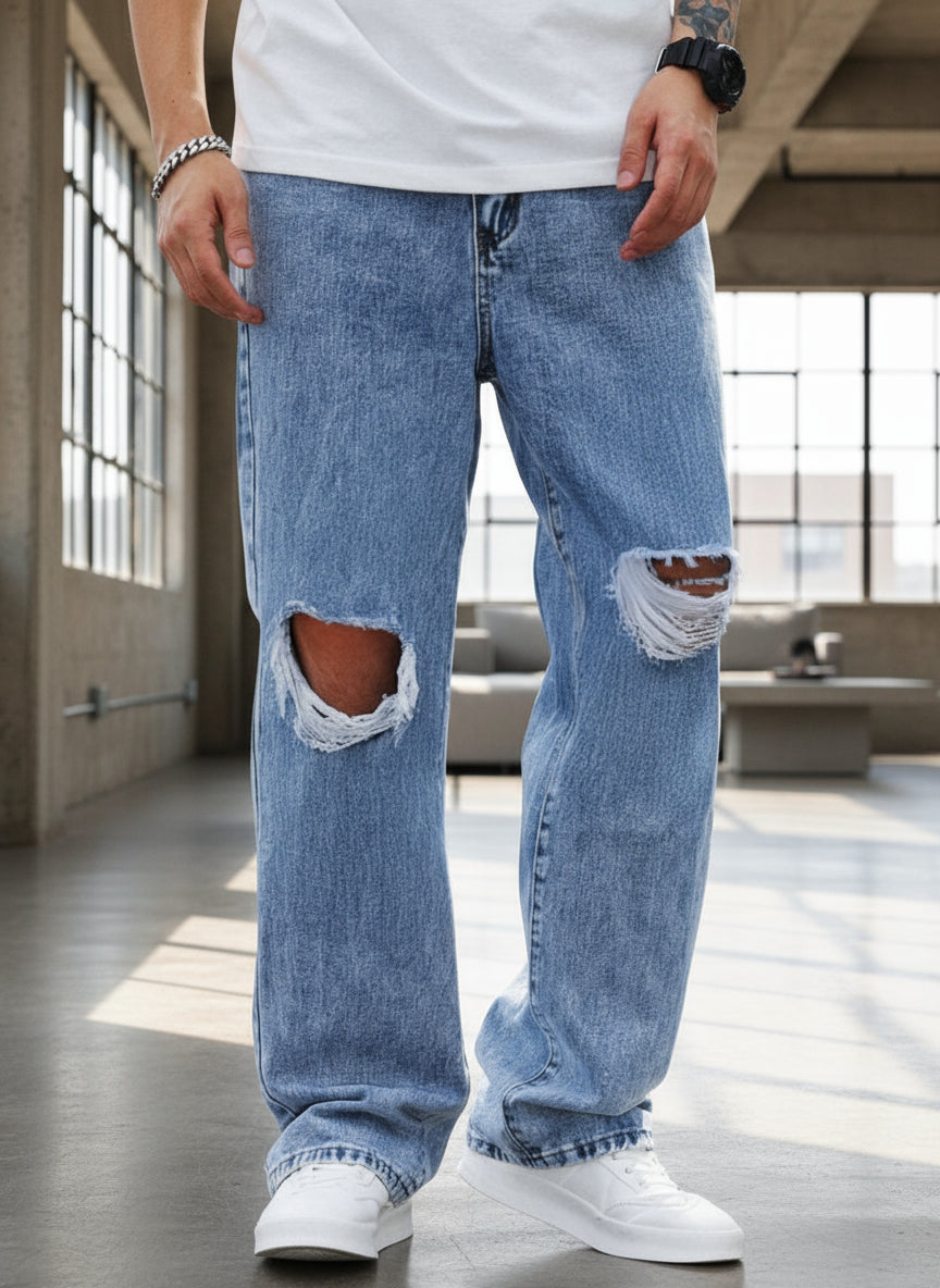 Ropa masculina de tendencia - Jeans Boyfriend desgarrados de PDMX