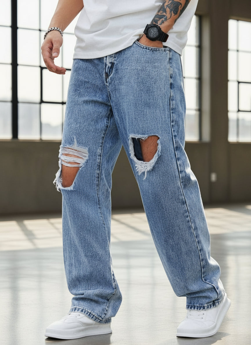 Pantalones de mezclilla PDMX - Estilo Boyfriend Azules Rotos