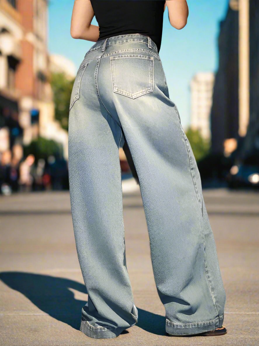 Vintage Baggy Denim Enkelbroek Voor Dames – Losse Boyfriend Jeans Met Hartprint En Ketting, Medium Taille, Zomercomfort