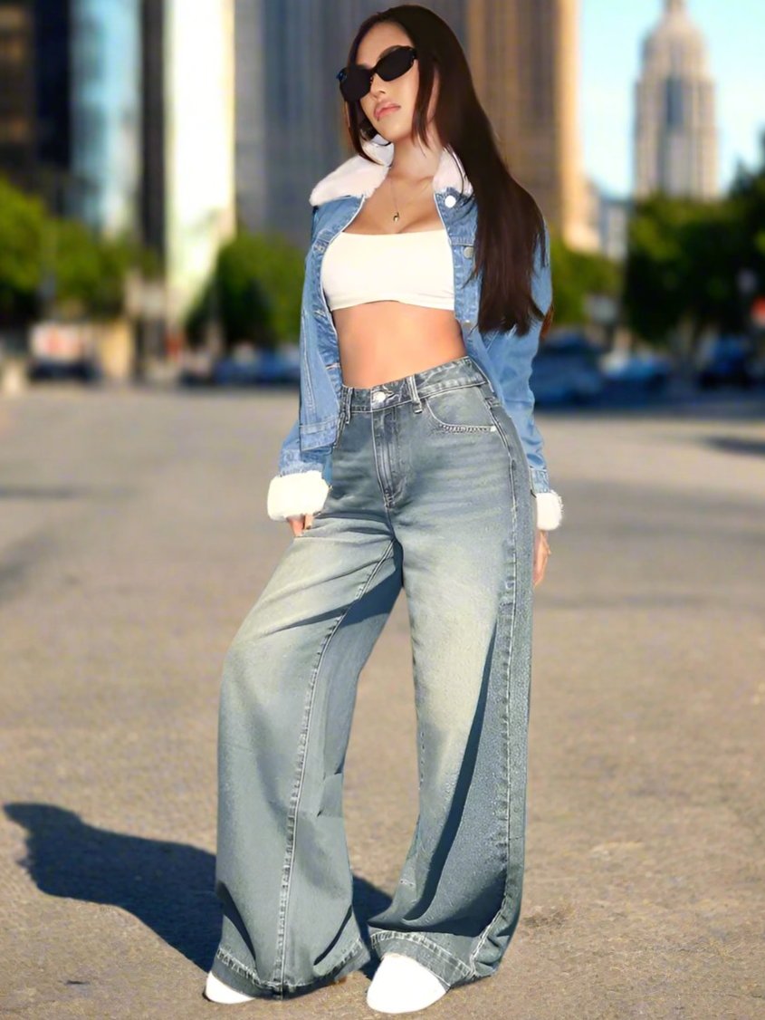 Baggy Boyfriend Jeans Azul de Tiro Alto