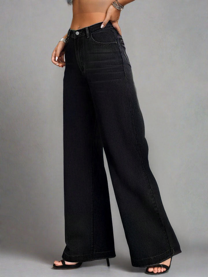 Detalle de Jeans Baggy Negros Oscuros de Tiro Alto para Mujer