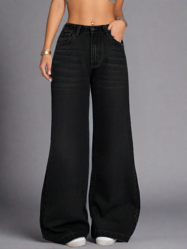 Estilo urbano con Jeans Baggy Negros de Tiro Alto para Mujer