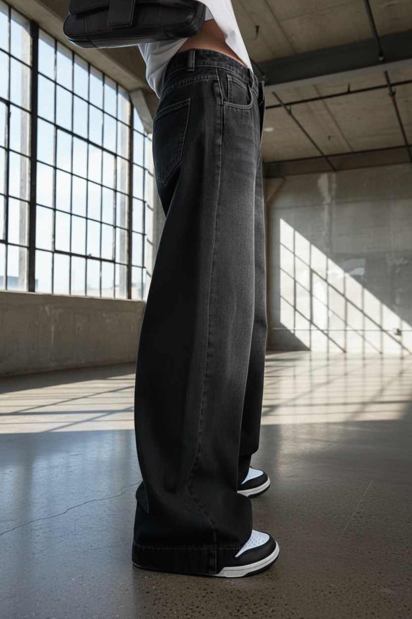Boyfriend Jeans Baggy Negros de Tiro Alto
