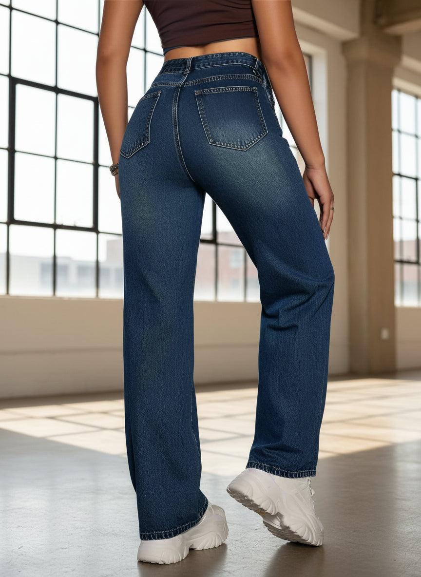 Boyfriend Jeans Mujer Azul Oscuro Clásica