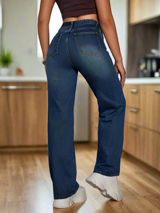 Boyfriend Jeans Mujer Azul Oscuro Clásica