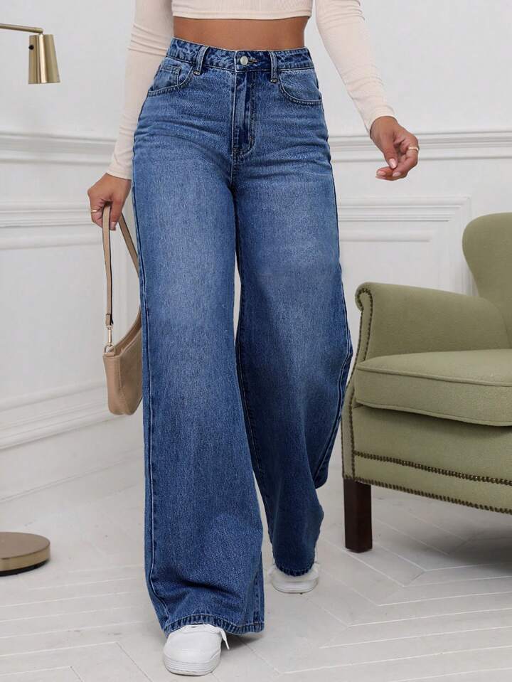 Boyfriend Jeans Tiro Alto Azul Mujer Regular