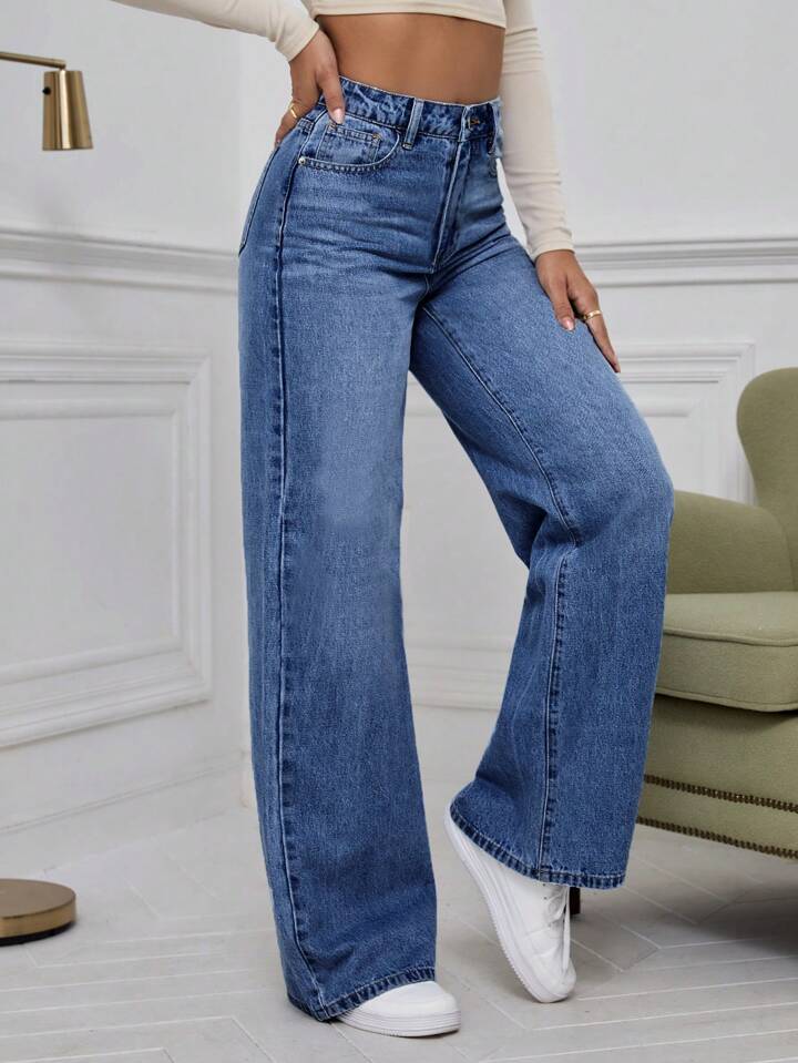 Boyfriend Jeans Tiro Alto Azul Mujer Regular