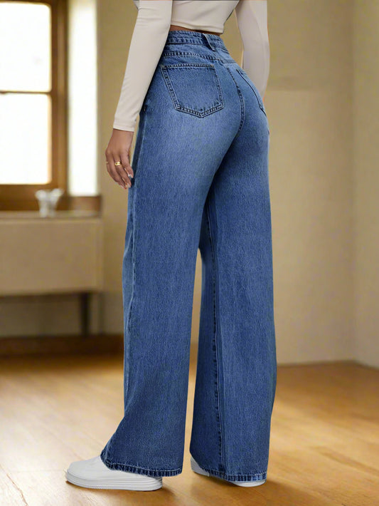 Boyfriend Jeans Tiro Alto Azul Mujer Regular