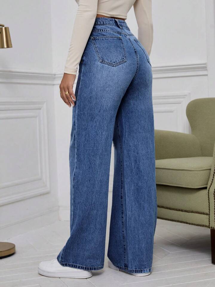 Boyfriend Jeans Tiro Alto Azul Mujer Regular