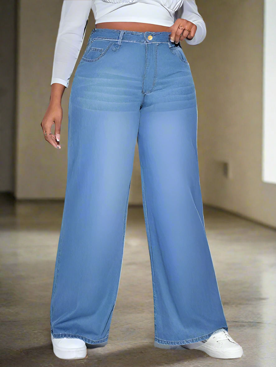 Cargo Jeans Anchos Azul Claro: Stylish Cargo Jeans for Women