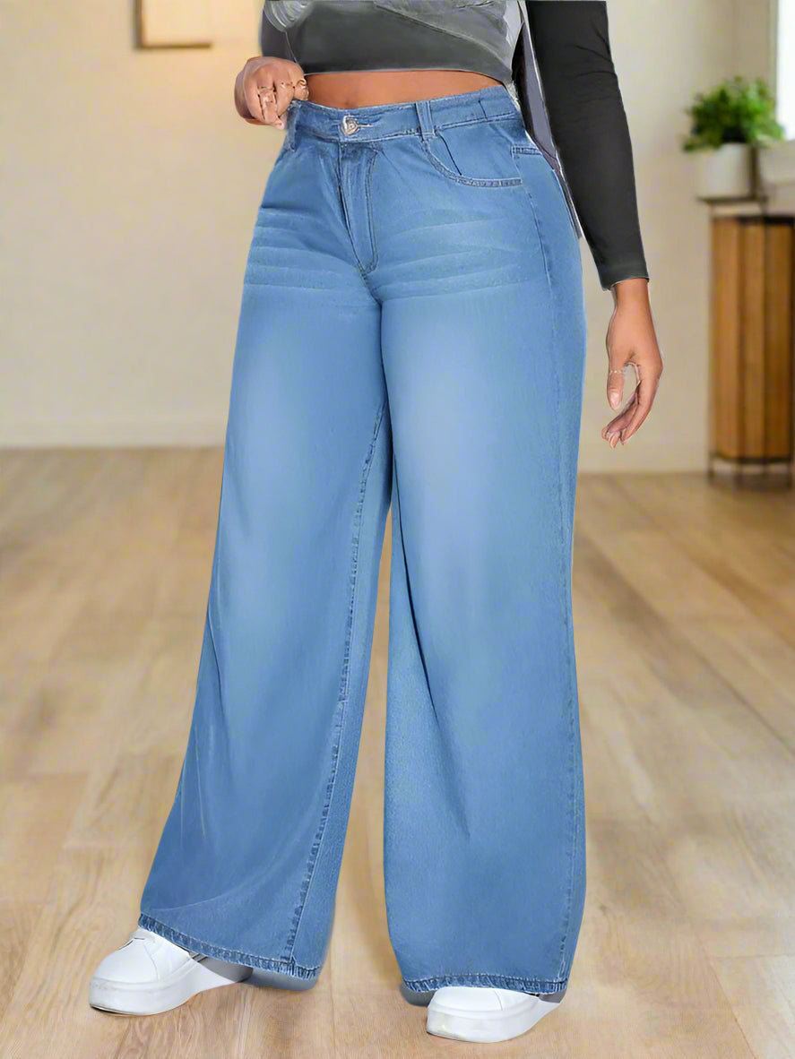 Jeans PDMX para mujer estilo cargo anchos azul claro